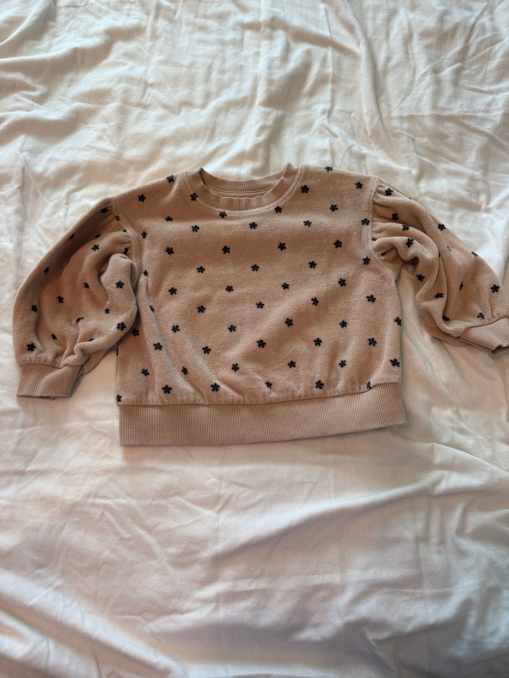 Cat & Jack Beige Wide Leg Matching Set with Black Floral Dots 12-18 months - Picture 4 of 5